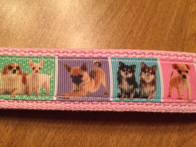 Pink Chihuahua Cotton Webbing Keychain/ Keyfob/ Wristlet