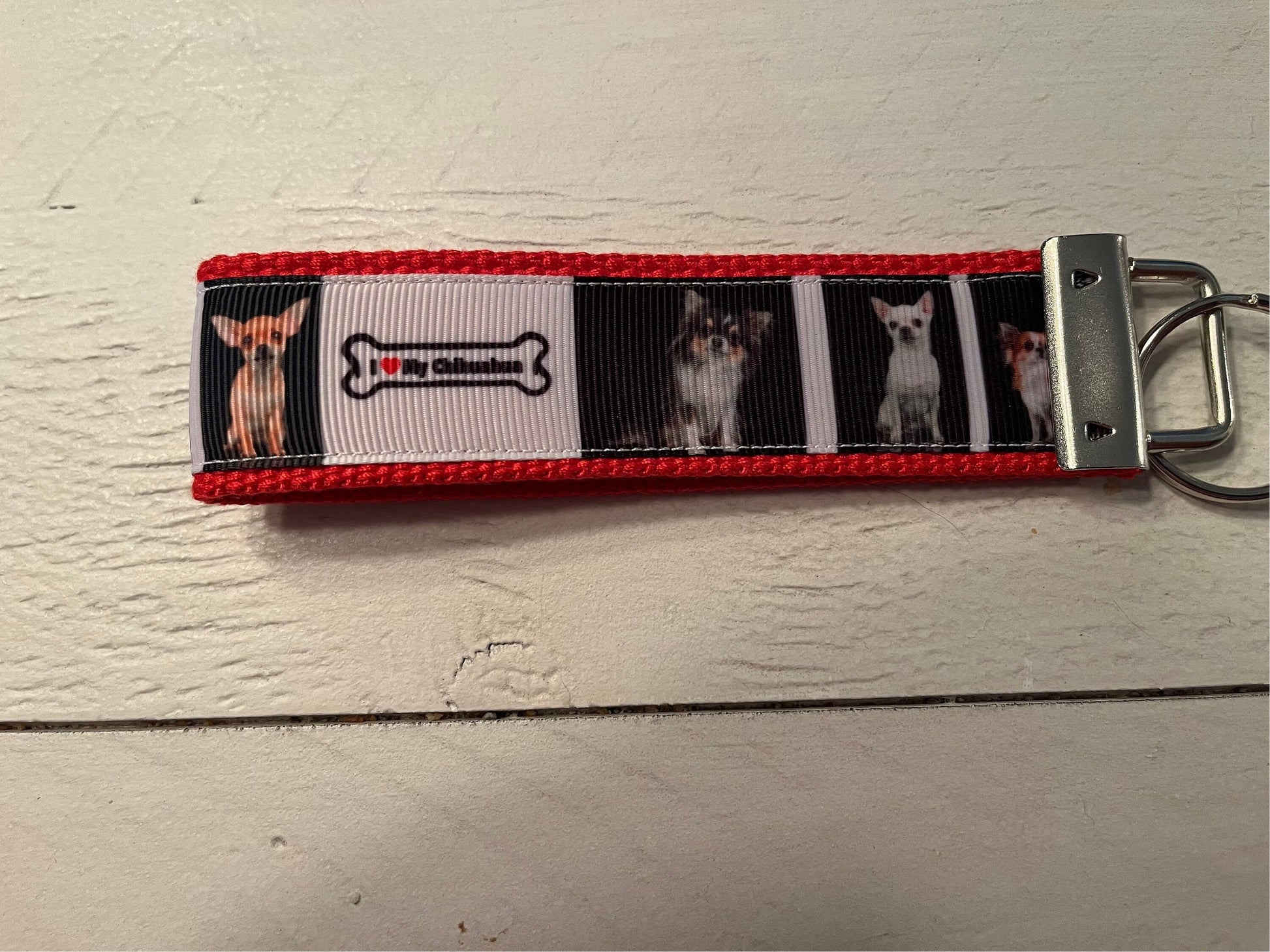 Chihuahua Cotton Webbing Keychain/ Keyfob/ Wristlet