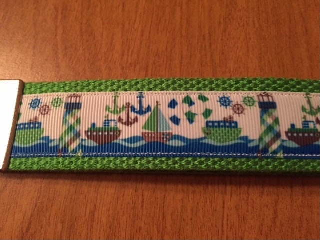 Green, Blue and Brown Nautical Cotton Webbing Keychain/ Keyfob/ Wristlet