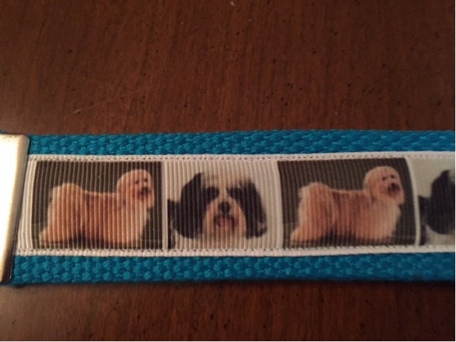 Blue and White Shih Tsu Cotton Webbing Keychain/ Keyfob/ Wristlet