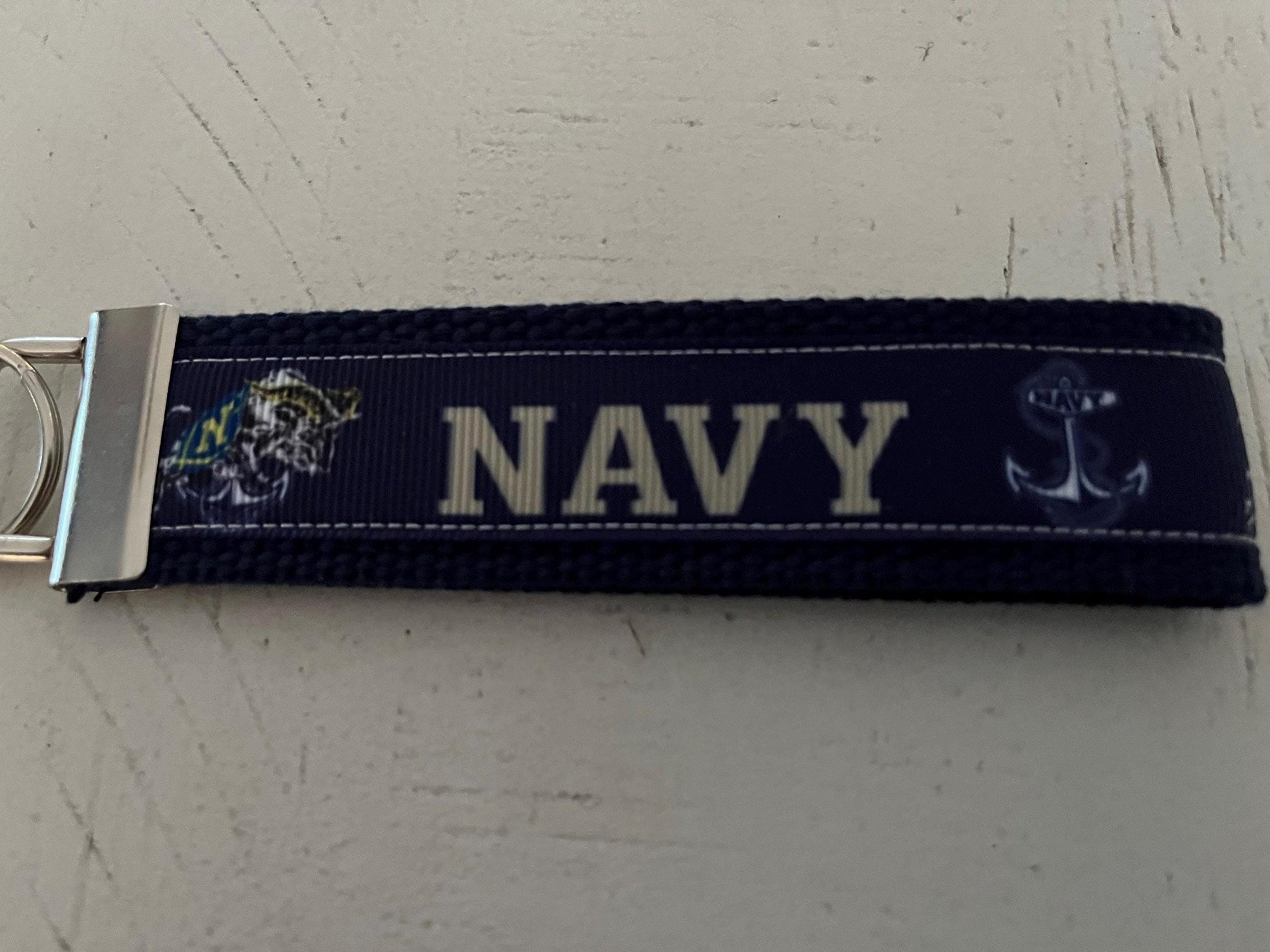 Blue and gold Navy Cotton Webbing Keychain/ Wristlet/ Keyfob