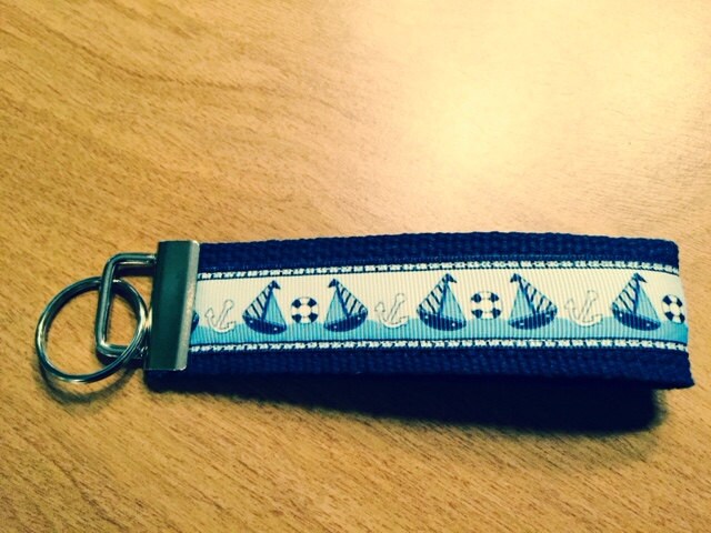 Sailboat and Anchor Blue and White Webbing Keychain/ Key Fob