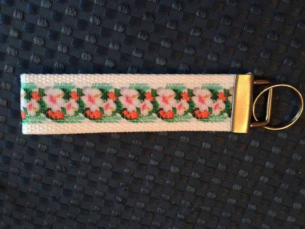 Hibiscus Pink and Orange Webbing Keychain/ Key fob