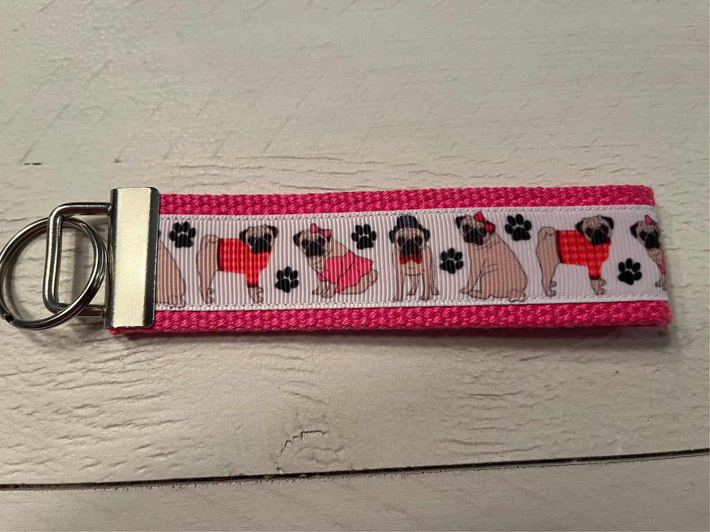 Pug Lover’s Wristlet Keychain – Dressed-Up Pug Design 🐾💙