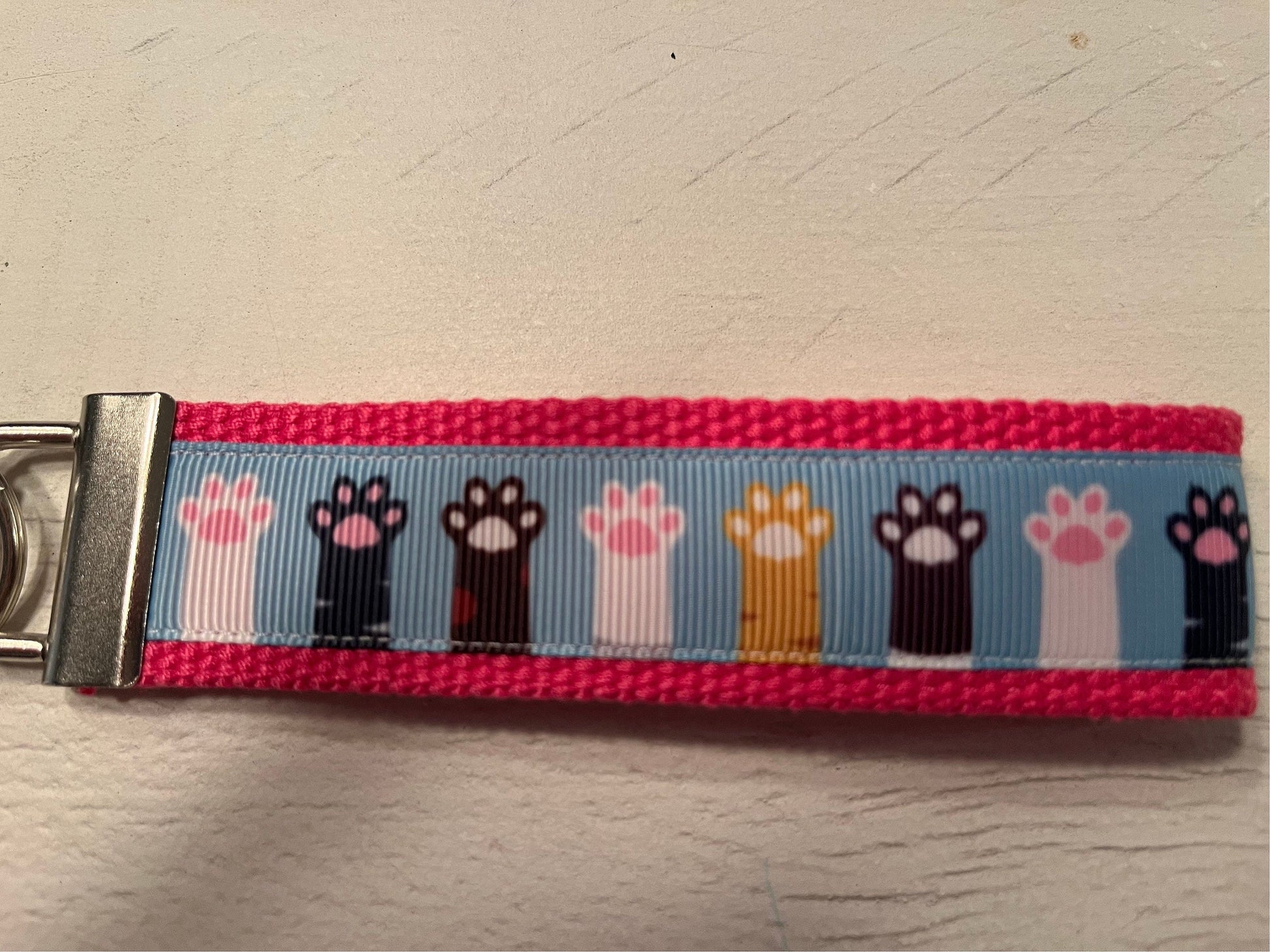 Cat Paws Up Cotton Webbing Keychain/Keyfob/Wristlet