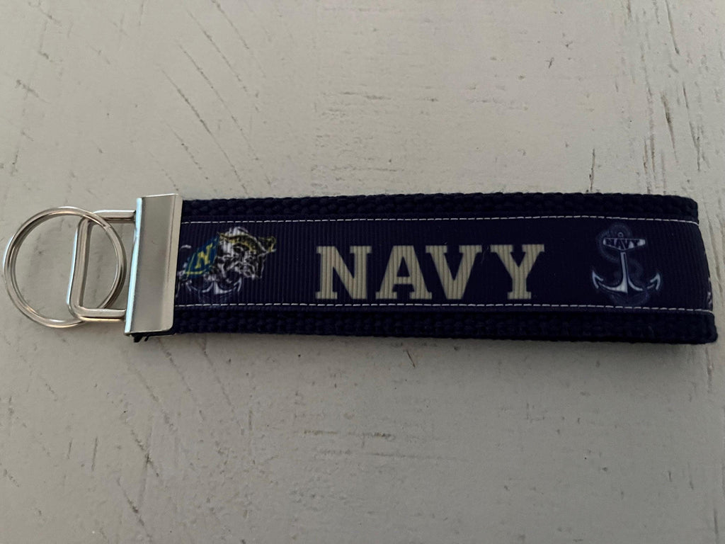 Blue and gold Navy Cotton Webbing Keychain/ Wristlet/ Keyfob