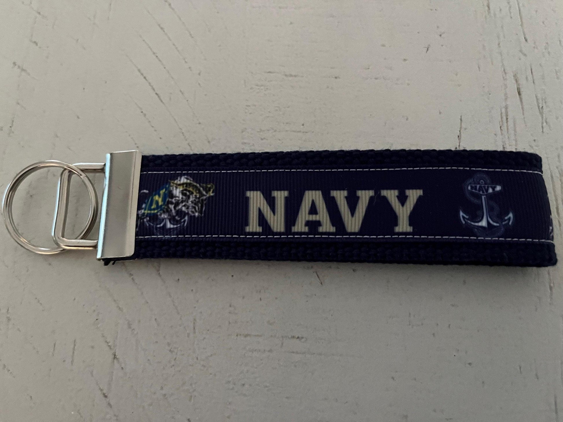 Blue and gold Navy Cotton Webbing Keychain/ Wristlet/ Keyfob