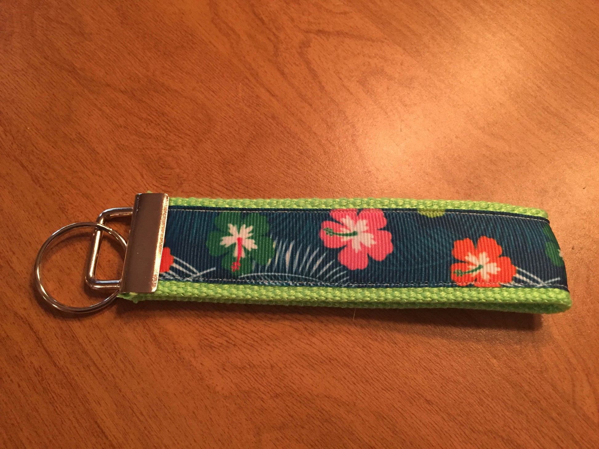 Colorful Hibiscus Cotton Webbing Keychain/ Keyfob/ Wristlet