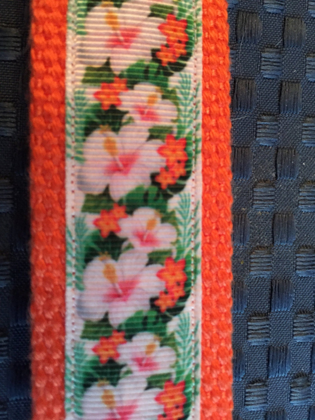 Hibiscus Pink and Orange Webbing Keychain/ Key fob