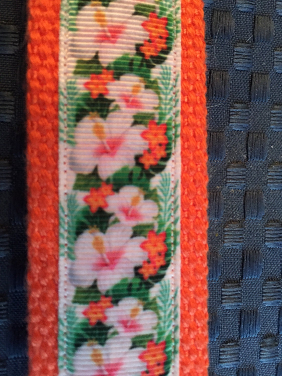 Hibiscus Pink and Orange Webbing Keychain/ Key fob