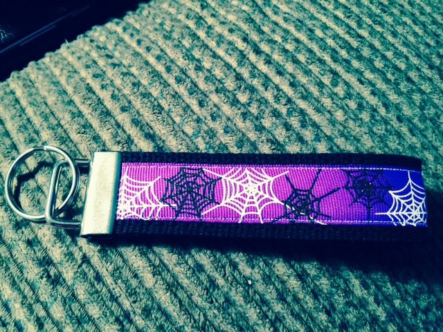 Black, White and Purple Spiderweb Cotton Webbing Keychain/ Wristlet/ Keyfob