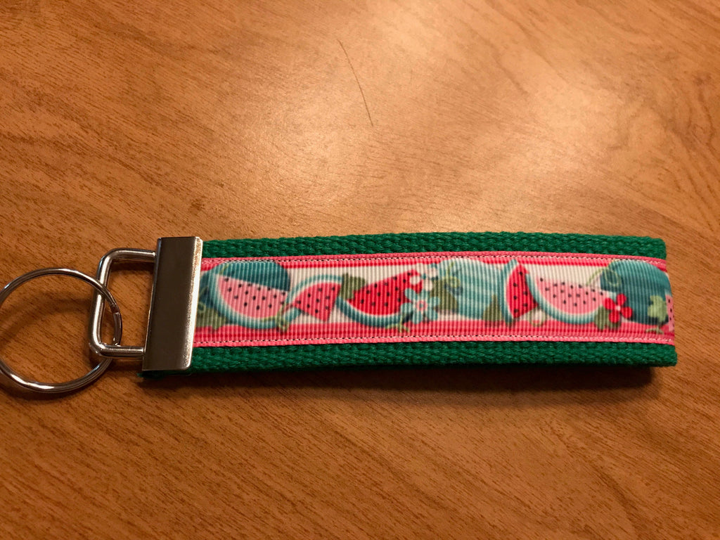 Pink and Green Watermelon Cotton Webbing Keychain/Wristlet/Keyfob