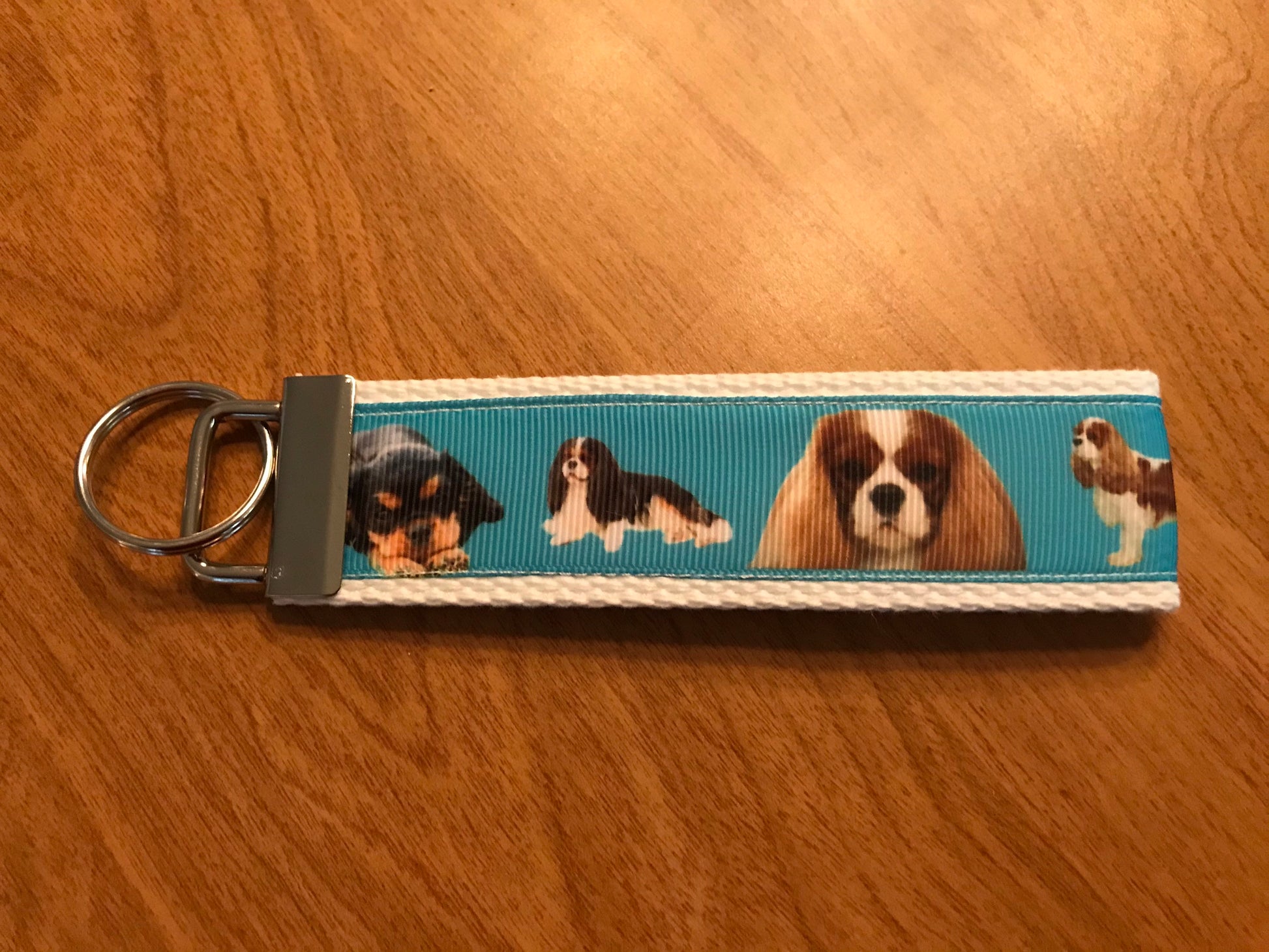 Blue and White Cavalier King Charles Spaniel Cotton Webbing Keychain/ Keyfob/ Wristlet