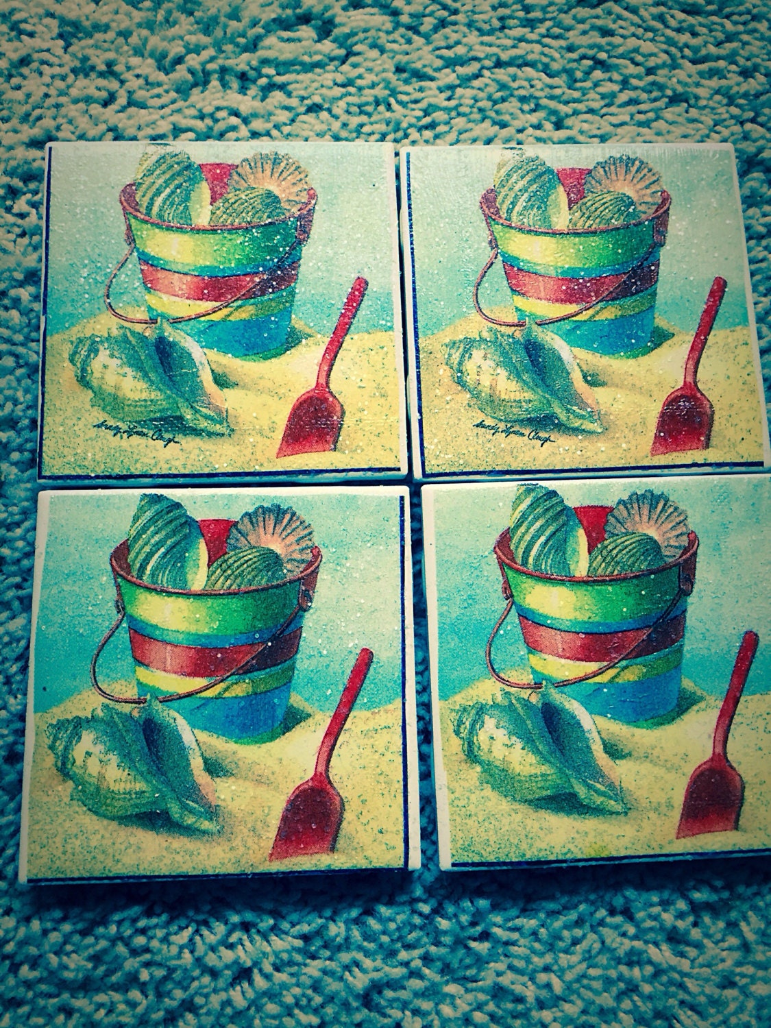 Bucket of Shells Ceramic Tile Coasters (set of 4)