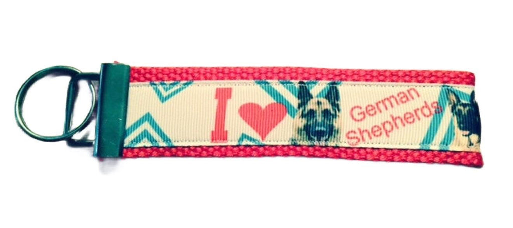 I LOVE German Shepherds Keychain, Keyfob, Wristlet