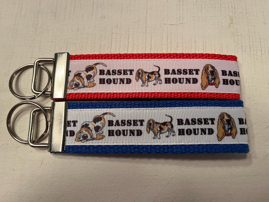 Basset hound Lovers Cotton Webbing Keychain, Keyfob, Wristlet