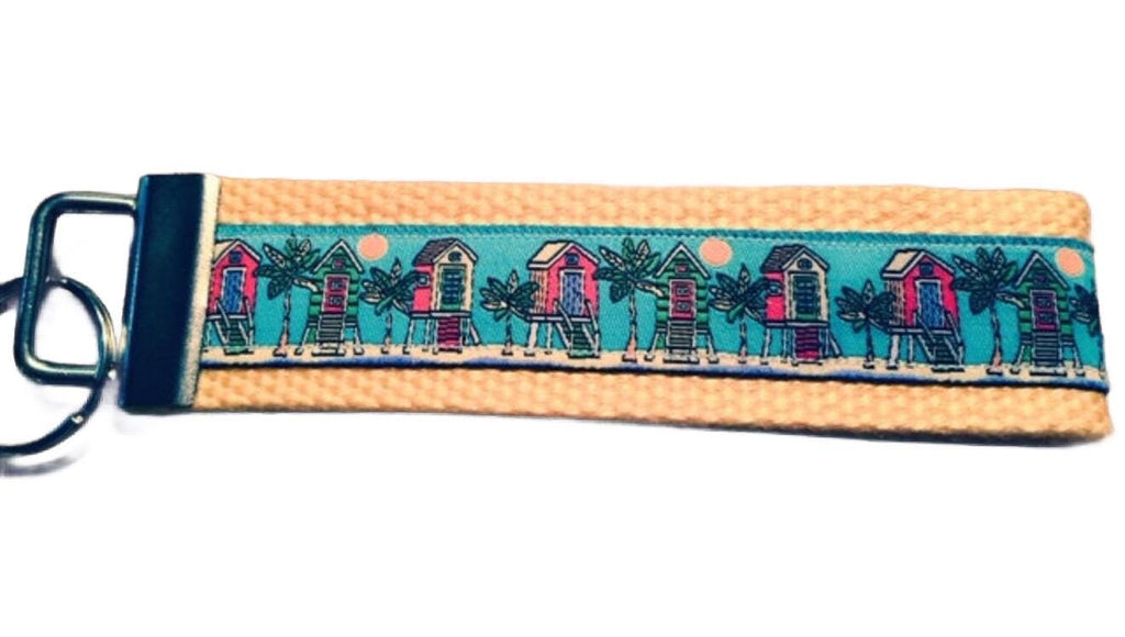 Front Row Beach House Blue and Yellow Webbing Keychain/ Key fob