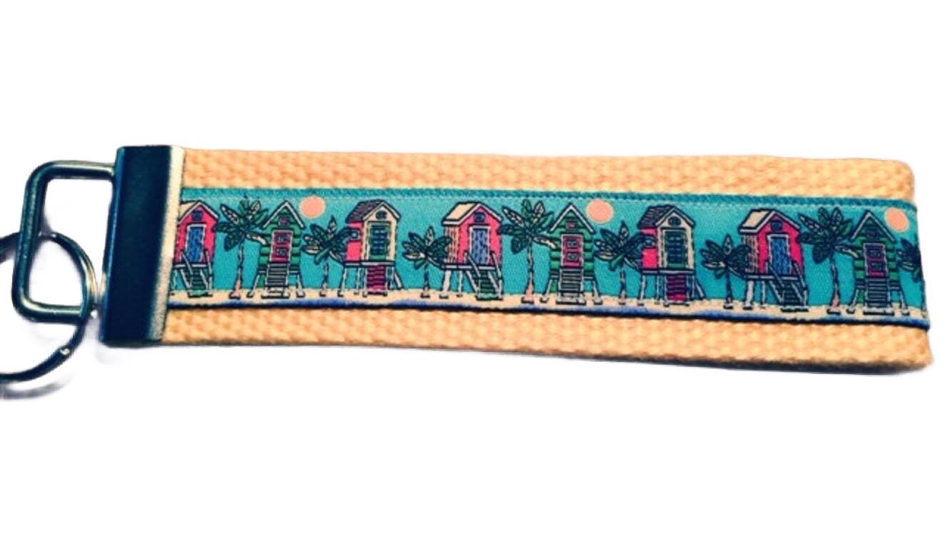 Front Row Beach House Blue and Yellow Webbing Keychain/ Key fob