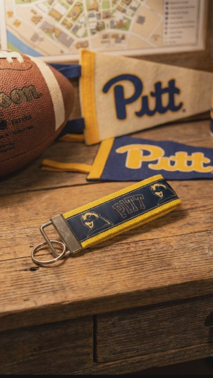 University of Pittsburgh Pitt Keychain – Blue & Gold Wristlet Key Fob – College Football Fan Gift