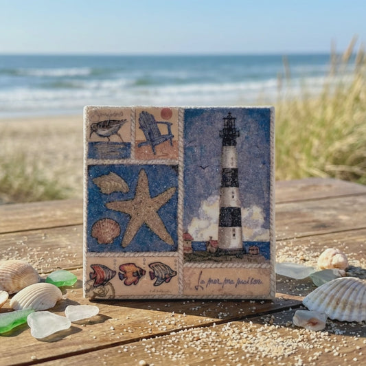 Coastal Lighthouse Coaster Set (Set of 4) | Nautical Beach Decor | Ocean-Inspired Drink Coasters
