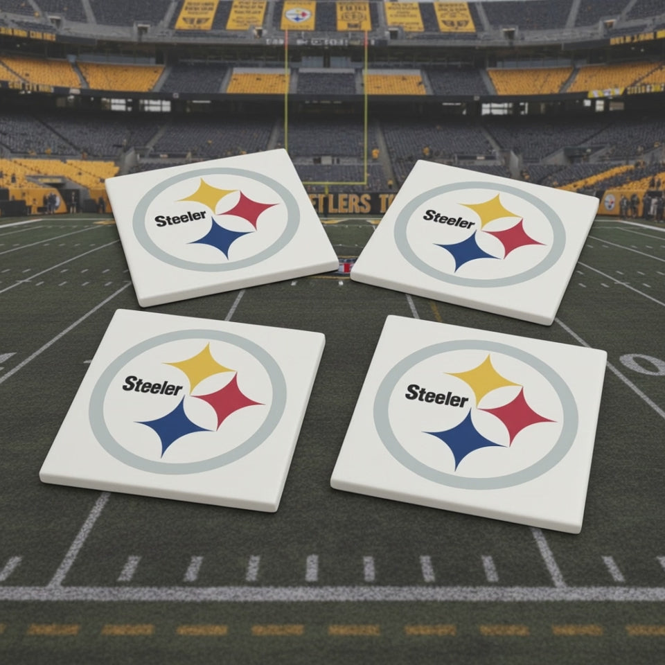 Set of 4 Pittsburgh Steelers Ceramic Coasters – NFL Team Logo Drink Coasters for Fans & Game Day