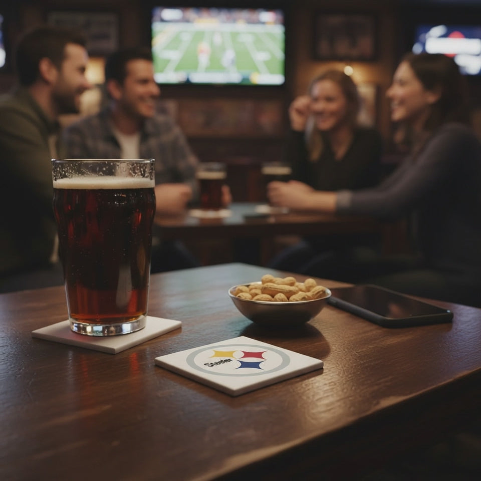 Set of 4 Pittsburgh Steelers Ceramic Coasters – NFL Team Logo Drink Coasters for Fans & Game Day