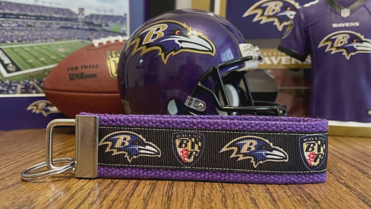 🔥 Baltimore Ravens Wristlet Keychain – Handmade | Purple & Black Football Accessory | Perfect Gift for Ravens Fans