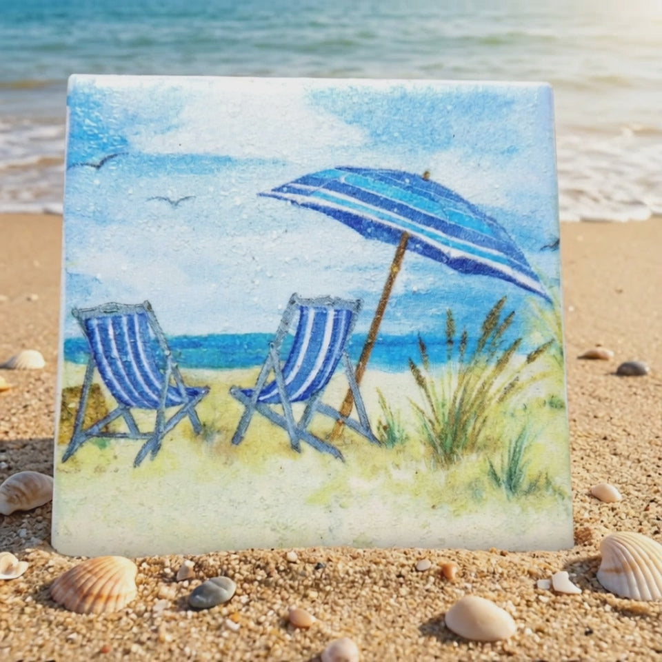 Day at the Beach Ceramic Tile Coasters (Set of 4)