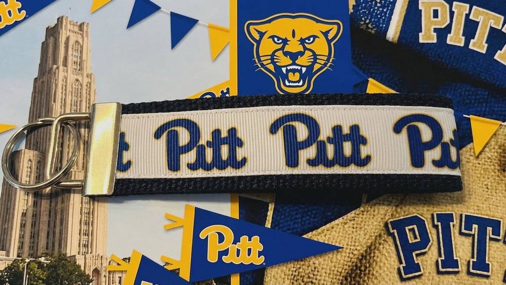 University of Pittsburgh Wristlet Keychain – Pitt Panthers Navy & Gold Fabric Key Fob – College Spirit Gift