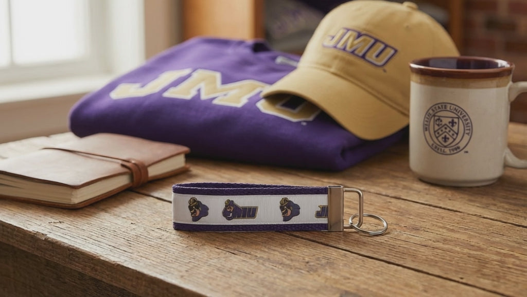 💜 JMU Dukes Wristlet Keychain – Purple & Gold Pride On the Go! 🟨