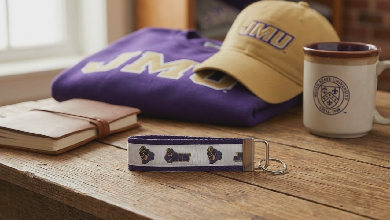 💜 JMU Dukes Wristlet Keychain – Purple & Gold Pride On the Go! 🟨