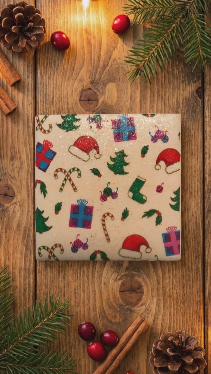 ✨ Christmas Ceramic Coaster – Festive Holiday Pattern | Holiday Home Décor | Great Stocking Stuffer