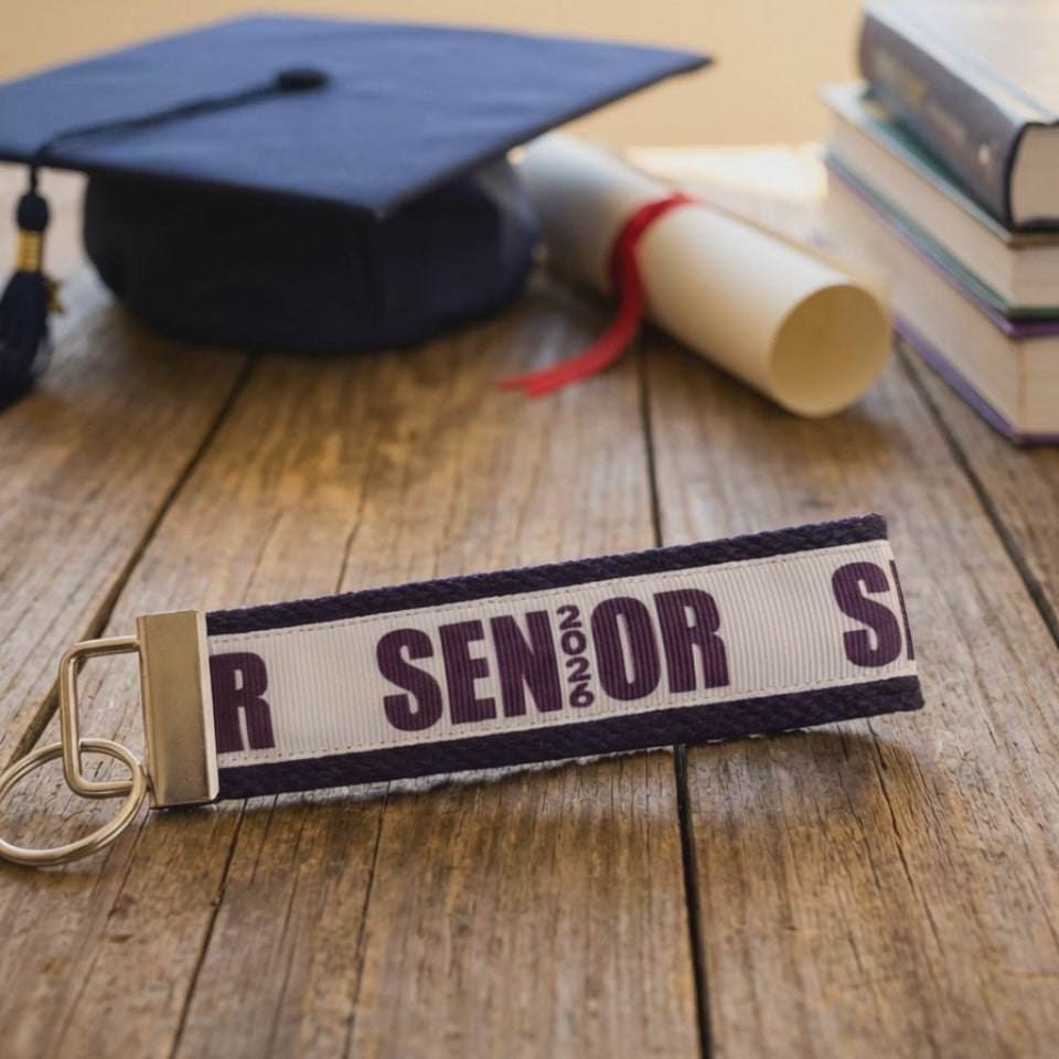 🎓 Senior 2026 Wristlet Keychain – Custom School Color Backing | Graduation Gift | Class of 2026 Key Fob
