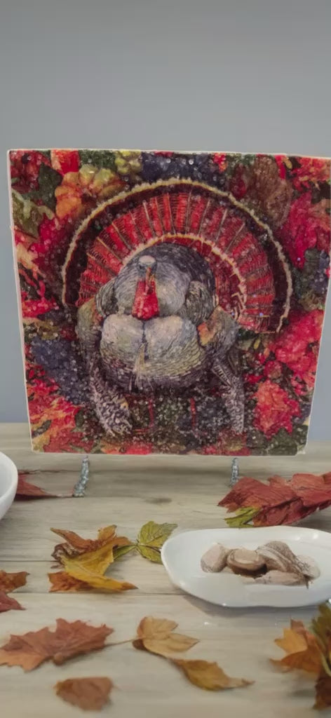 🦃 Thanksgiving Turkey Coaster Set (4) – Handmade, Water-Resistant, Gift-Ready